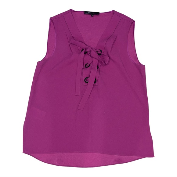 BCBG Maxazria Women’s Magenta Lace Up Sleeveless Top Size Small - Picture 6 of 10